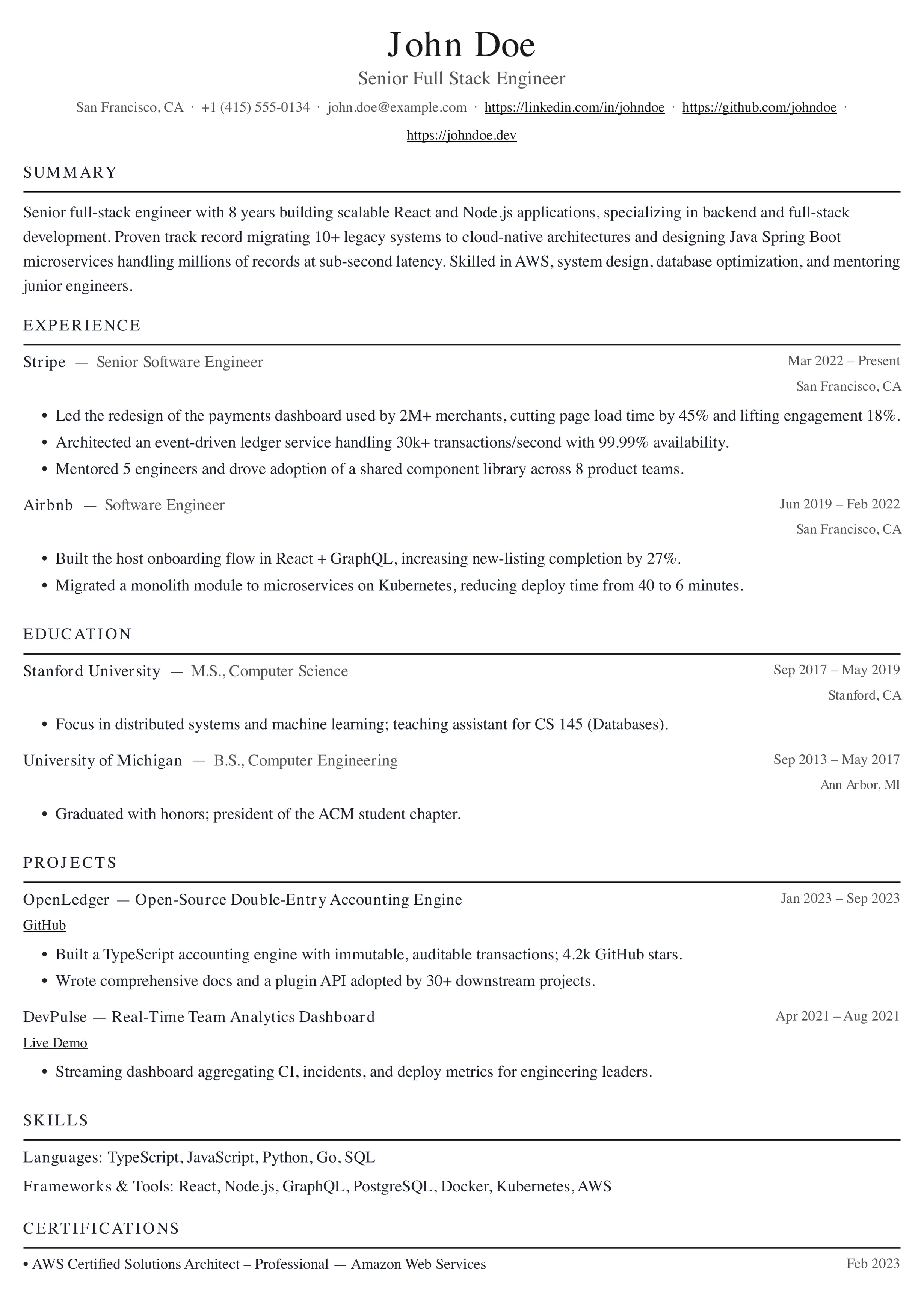 The Product Engineer template preview