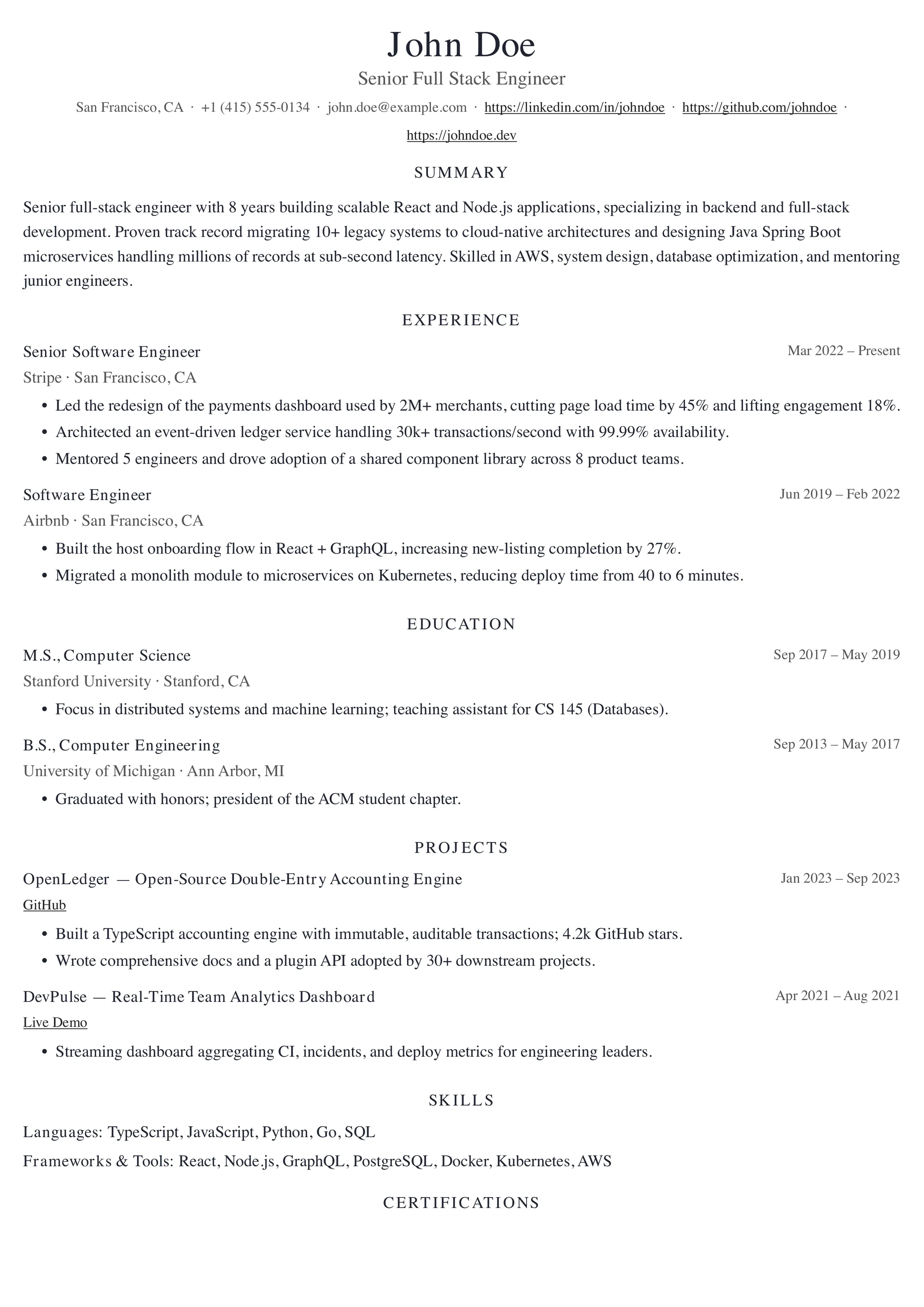 Ivy Centered resume template preview
