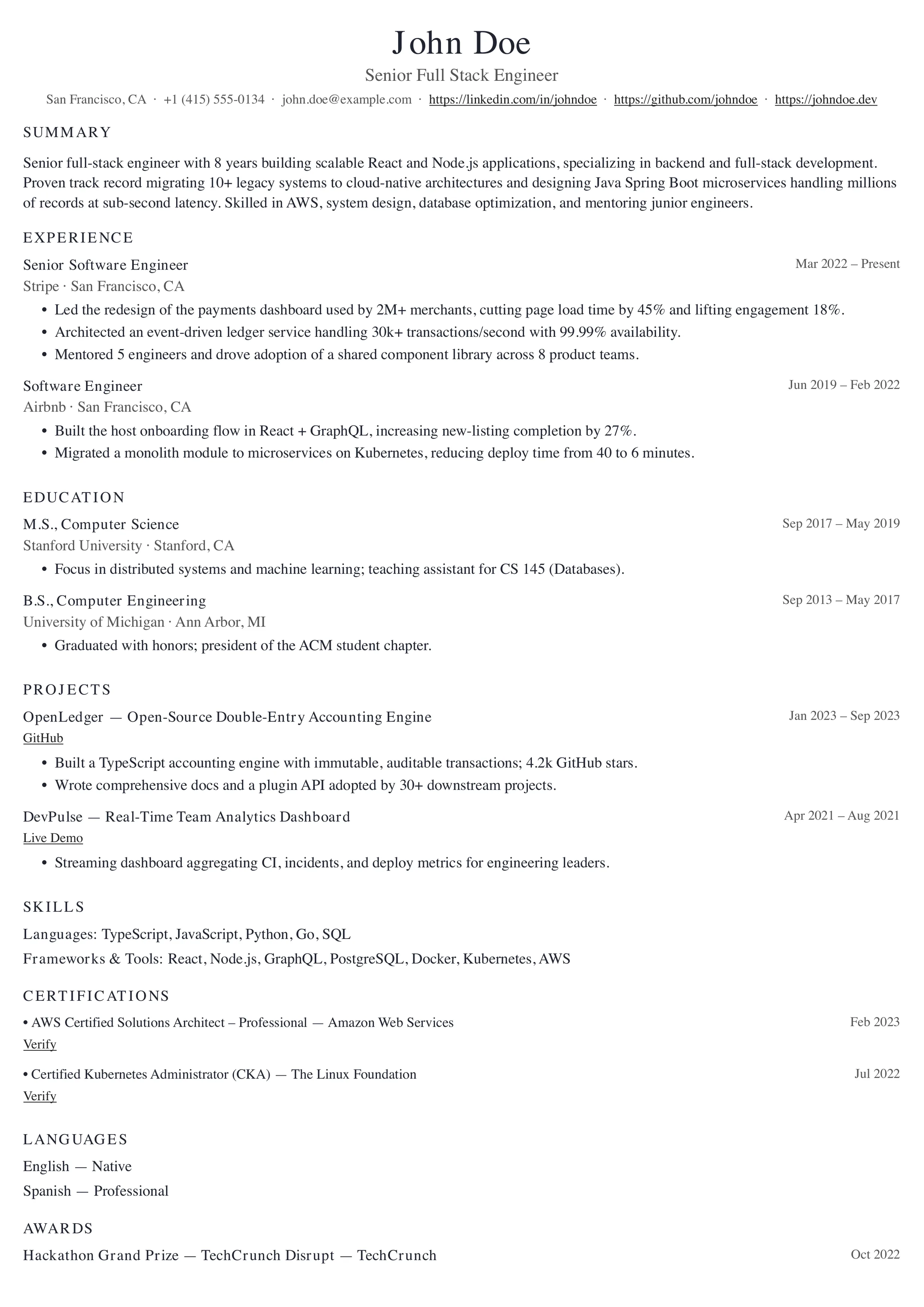 Ivy Compact resume template preview