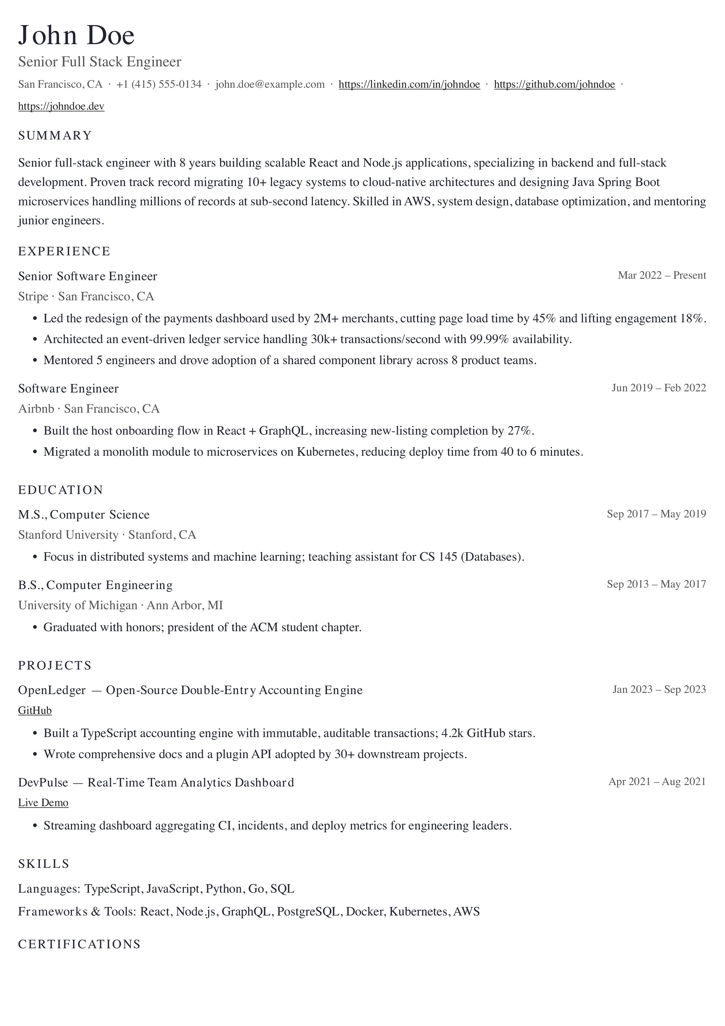 Ivy Name-Left resume template preview