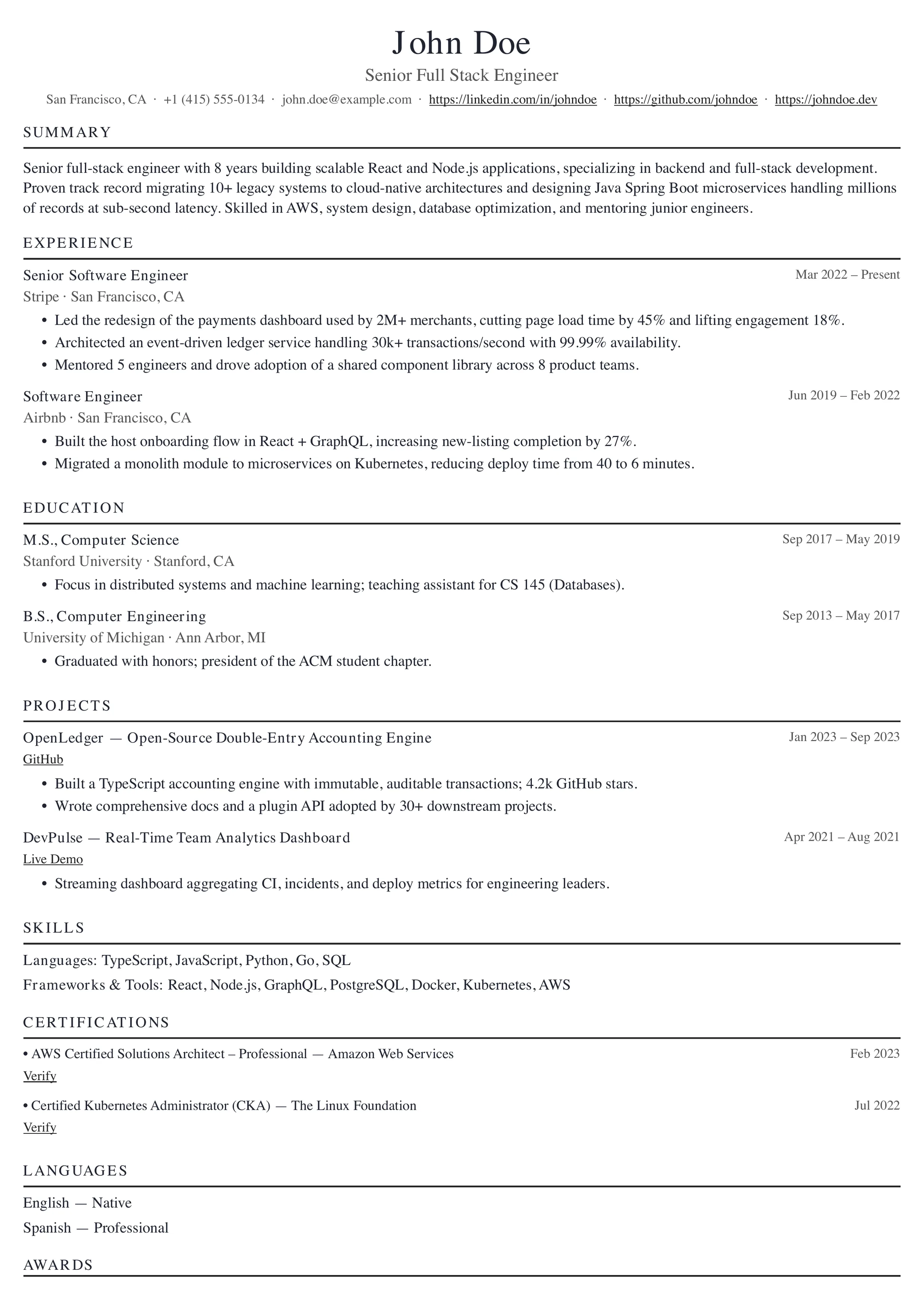 Ivy Ultra-Compact resume template preview