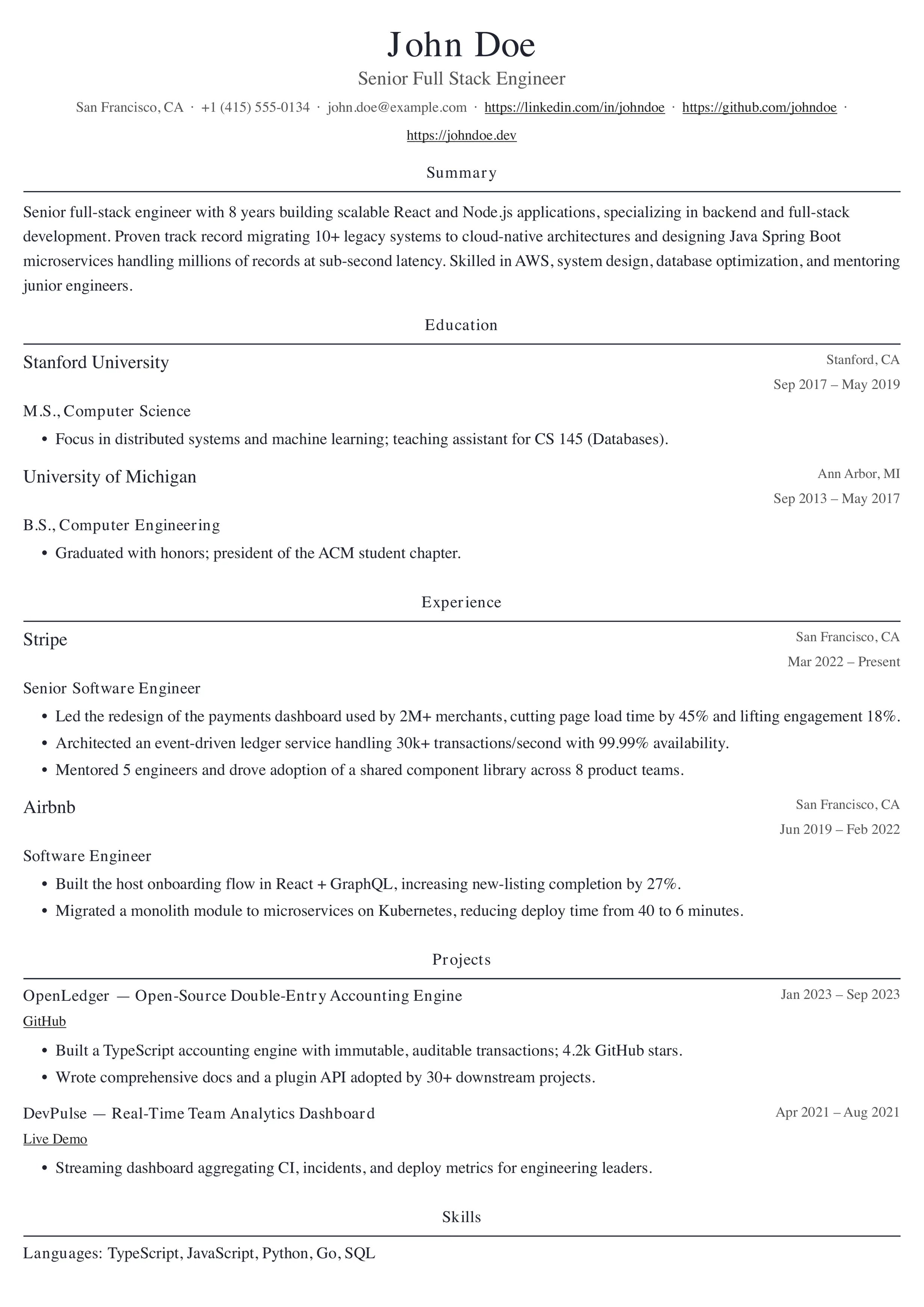 Student Ivy resume template preview